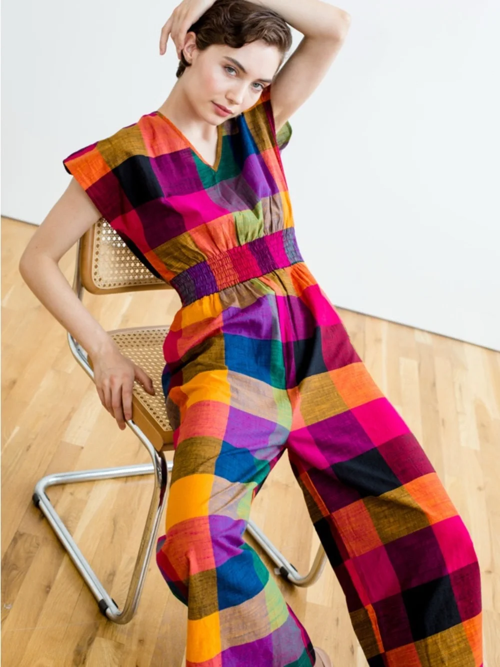 NWOT sz L Rujuta Sheth Marie Jumpsuit Jumpsuit smocked pockets wide leg $168! - Picture 3 of 8